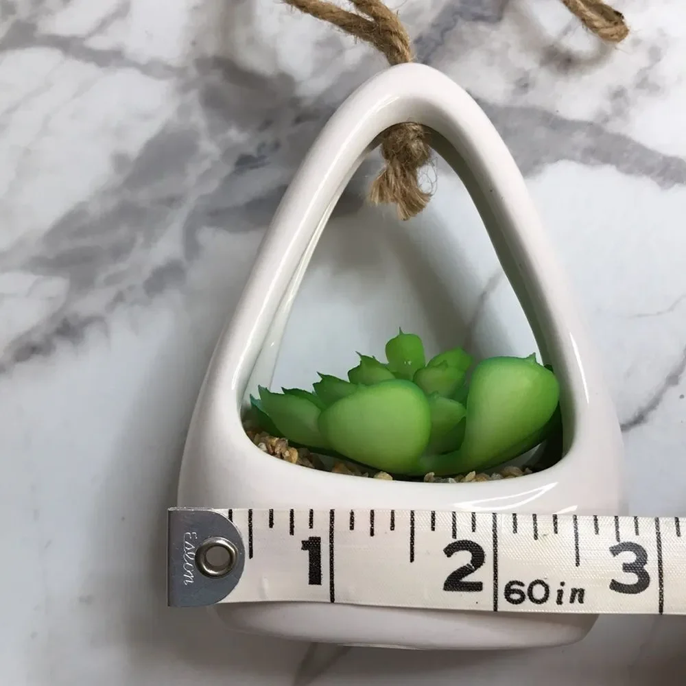 Mini Hanging Faux Succulent Planter White Ceramic Decor Boho Farmhouse